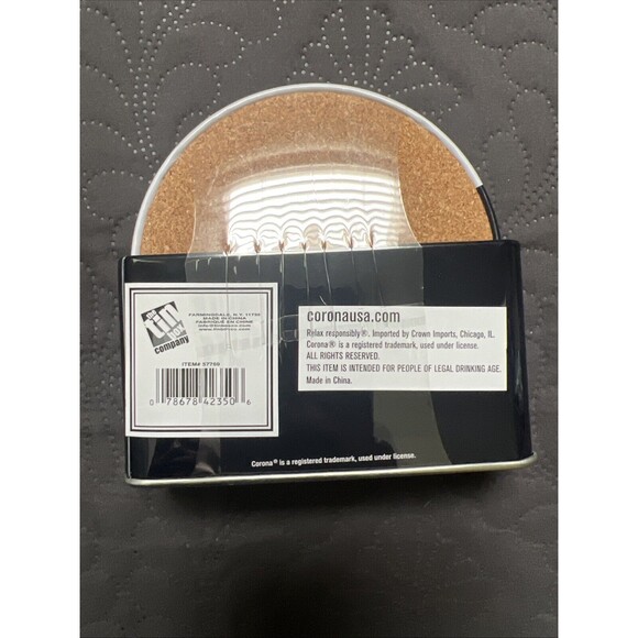 Corona Extra 4pc Set Tin Box Tray, Napkin Holder, Coasters & Storage Tin Barware - Picture 9 of 14